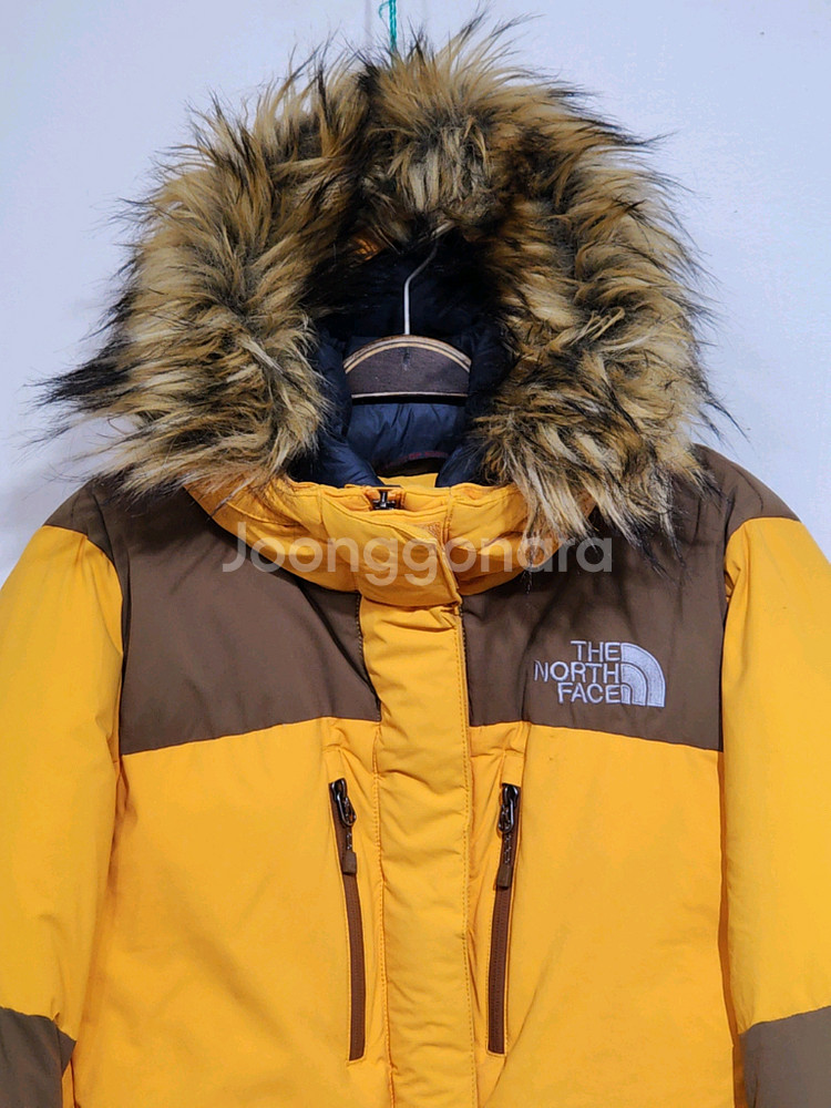 (100) 노스페이스 거위털 패딩점퍼 노랑 투톤 구스다운 후드자켓--1