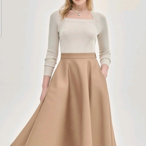 오브제 스퀘어넥 니트블록 플레어 롱원피스 55사이즈