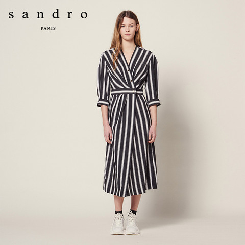 (새상품) 산드로 스트라이프 랩 원피스 36사이즈--3
