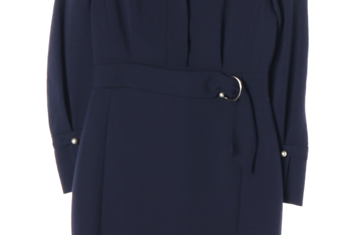 [S]잇미샤 네이비 벨트 진주 소매 긴팔 랩 원피스 하객룩--3