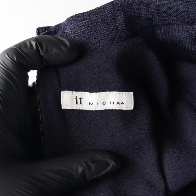 [S]잇미샤 네이비 벨트 진주 소매 긴팔 랩 원피스 하객룩--5