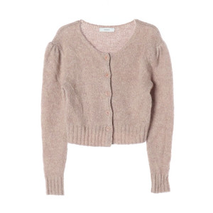 [S]아모멘토 모헤어 핑크베이지 퍼프 라운드 헤어리 니트 가디건