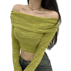 에이블리 초록 연두 오프숄더 보카시 크롭 티셔츠
