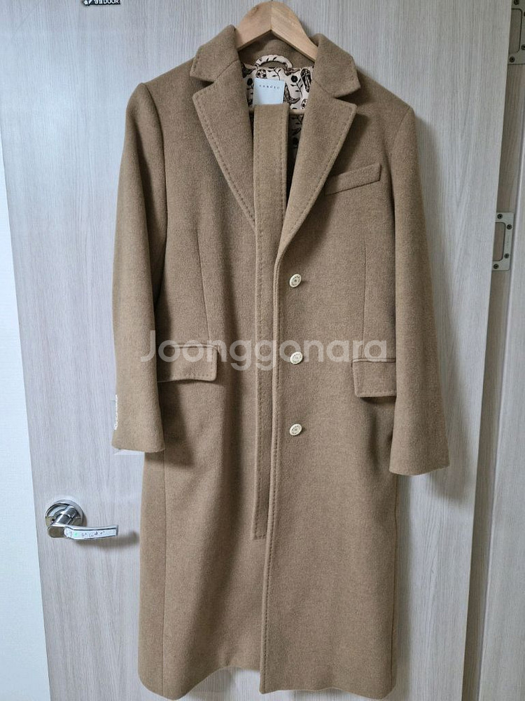 산드로 Sandro 여성 울 롱코트 벨트 벨티드 자켓 카멜--0