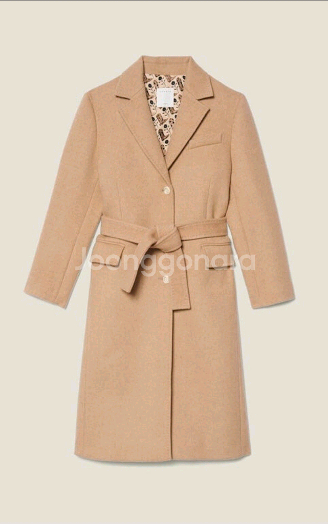 산드로 Sandro 여성 울 롱코트 벨트 벨티드 자켓 카멜--2