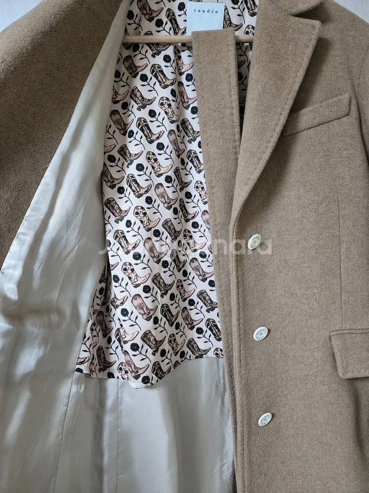 산드로 Sandro 여성 울 롱코트 벨트 벨티드 자켓 카멜--5