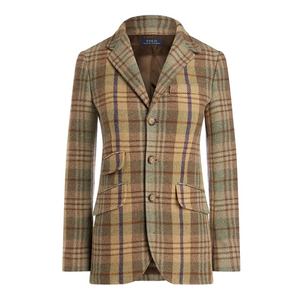 폴로 랄프로렌 여성 체크 버튼 울 체크 블렌드 자켓 블레이저