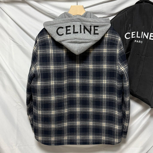 [S+급/오버핏44] 셀린느 체크 코튼 후드 오버셔츠 자켓