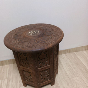 인도 수공예 조각 팔각형 접이식 사이드테이블