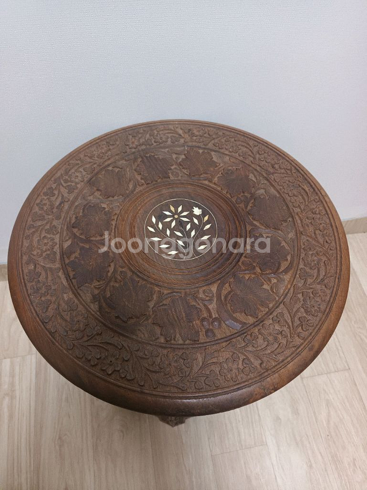 인도 수공예 조각 팔각형 접이식 사이드테이블--2