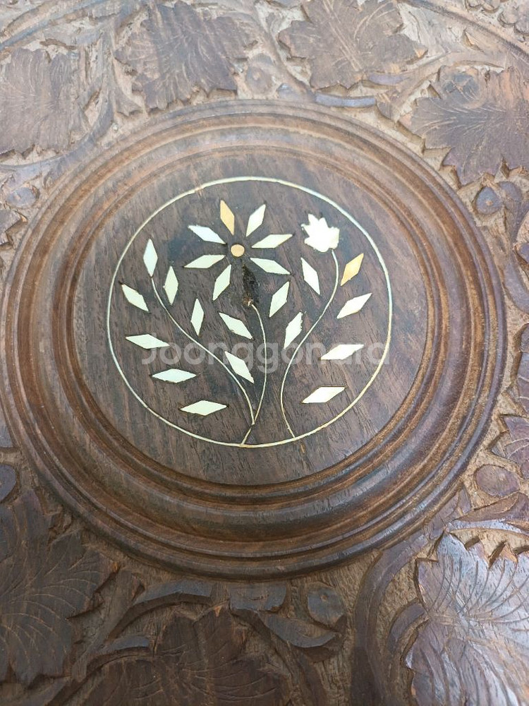 인도 수공예 조각 팔각형 접이식 사이드테이블--3