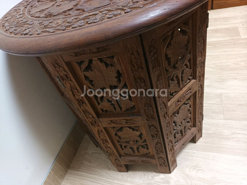 인도 수공예 조각 팔각형 접이식 사이드테이블--4