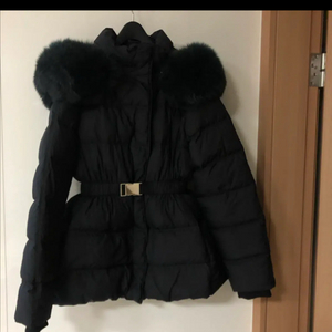 더블제이 블랙 왕 폭스퍼 벨티드 점퍼 숏 패딩 코트 벨트 올드머니룩 이미지