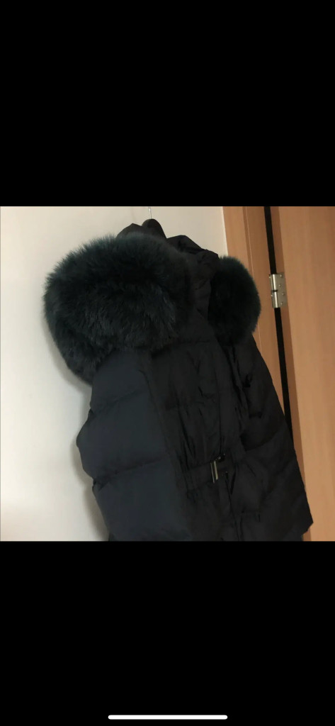 더블제이 블랙 왕 폭스퍼 벨티드 점퍼 숏 패딩 코트 벨트 올드머니룩 이미지