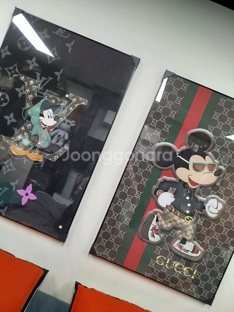 구찌 피규어 디즈니 미키마우스 그림액자 그림 액자 팝아트 인테리어소품 명품그림 명품액자 꽃 곰인형 콜라보 루이비통--1