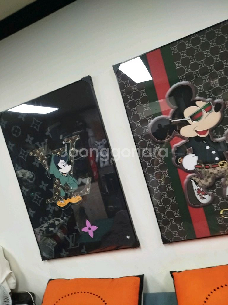 구찌 피규어 디즈니 미키마우스 그림액자 그림 액자 팝아트 인테리어소품 명품그림 명품액자 꽃 곰인형 콜라보 루이비통--5