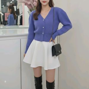 퍼프소매 진주버튼 퍼플 크롭 가디건