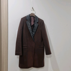 한섬 SJSJ 브라운 가죽 카라 코트