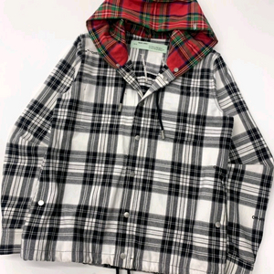 오프화이트 플란넬 체크 후드 남방