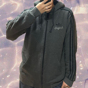 아디다스 양털 후드집업 챠콜 블랙 그레이 100