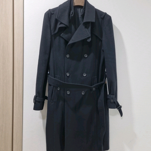 우영미 블랙 더블 벨트 코트