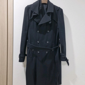 우영미 블랙 더블 벨트 코트