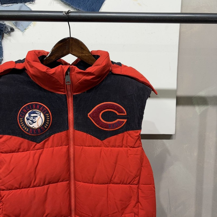 (100) MLB 야구 신시네티 레드스 배색 후드 패딩 조끼--2