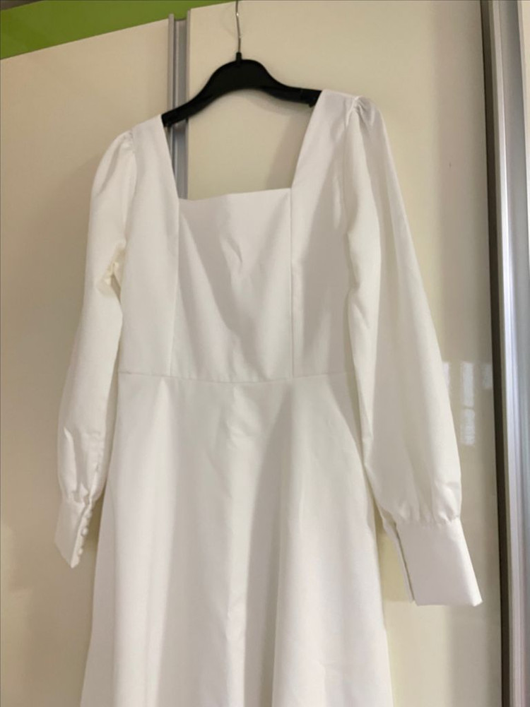 스퀘어넥 롱 원피스 드레스 셀프 웨딩 브라이덜 샤워 드레스--1