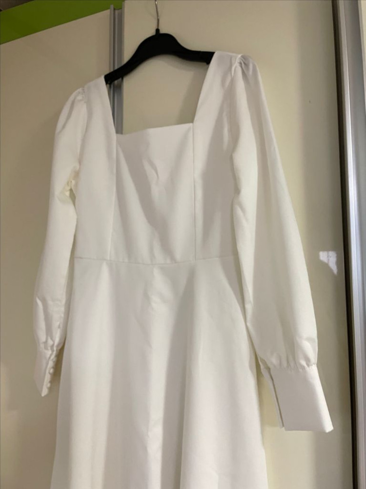 스퀘어넥 롱 원피스 드레스 셀프 웨딩 브라이덜 샤워 드레스--2