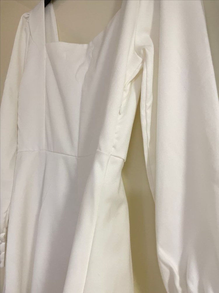 스퀘어넥 롱 원피스 드레스 셀프 웨딩 브라이덜 샤워 드레스--4