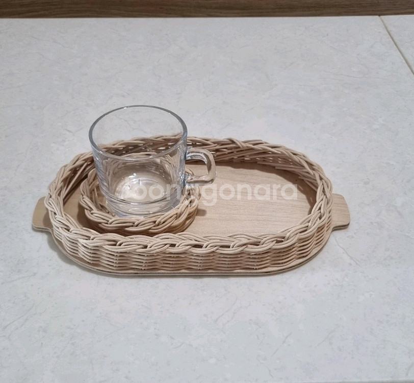 라탄 트레이 & 컵받침 & 유리컵 세트--1