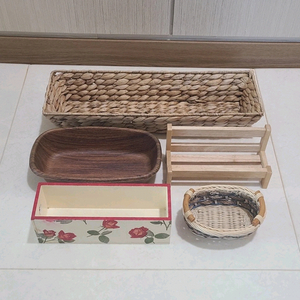 라탄 원목 나무 바구니 인테리어 장식 5개 일괄