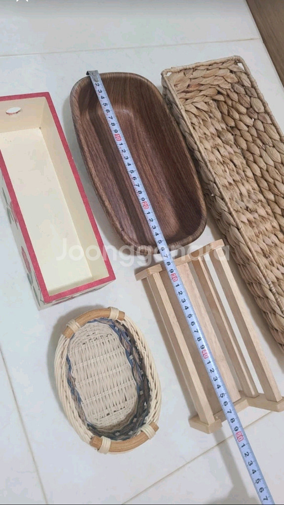 라탄 원목 나무 바구니 인테리어 장식 5개 일괄--3