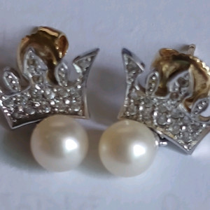 제이에스티나 티아라 진주 왕관 14k화이트골드 귀걸이