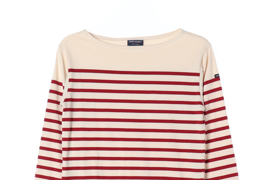 [S]세인트 제임스 베이지 레드 마린 스트라이트 7부 티셔츠 이미지