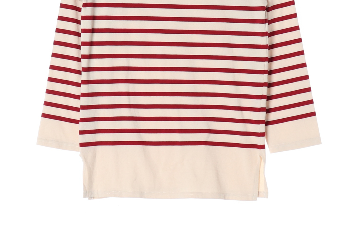 [S]세인트 제임스 베이지 레드 마린 스트라이트 7부 티셔츠 이미지