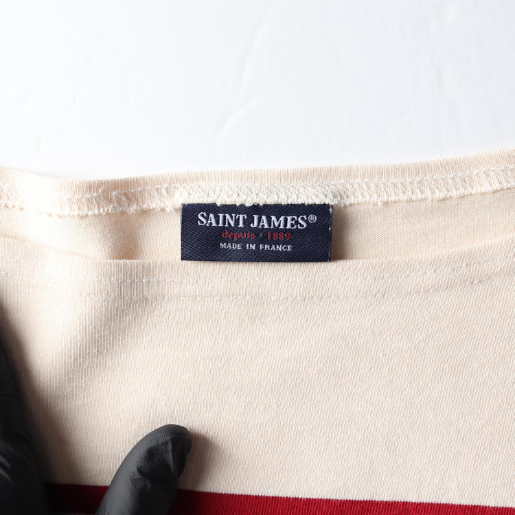 [S]세인트 제임스 베이지 레드 마린 스트라이트 7부 티셔츠 이미지