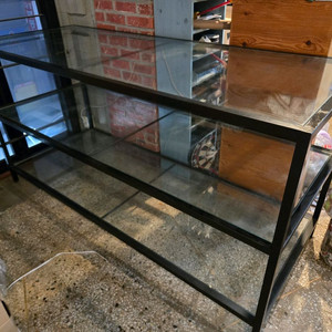 강철 프레임 3단 유리 장식 선반 테이블