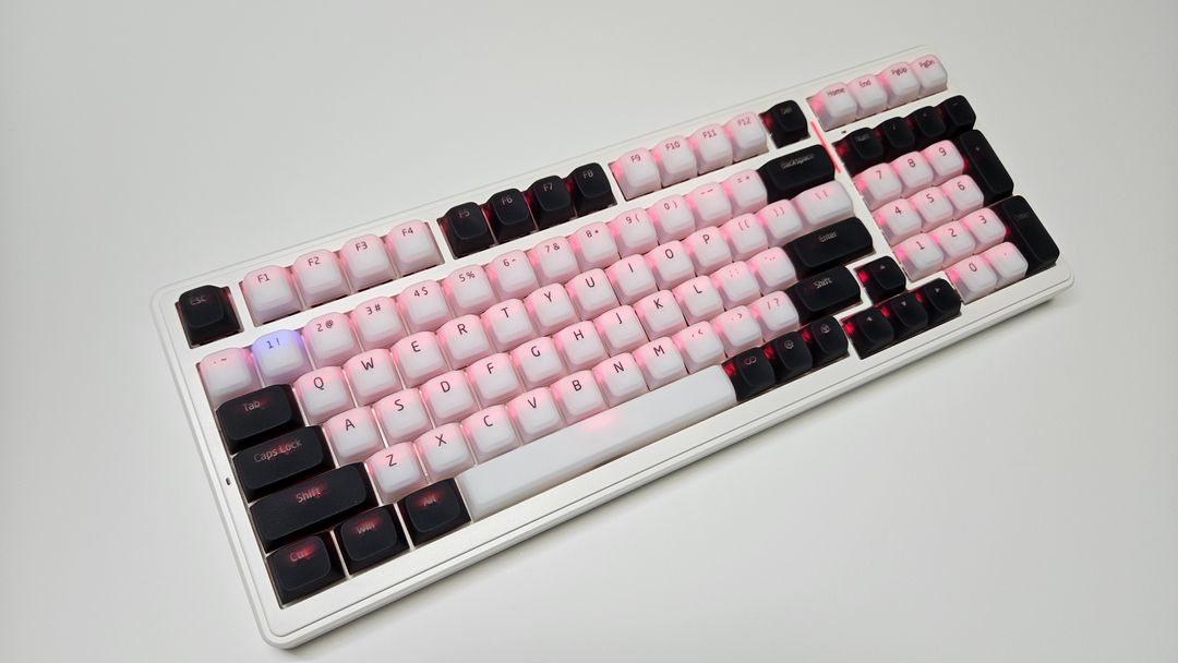 커스텀 기계식 키보드(독거미 AULA F99 + 리니어 Akko CS Wine Red + 젤리 푸딩(화이트+블랙)--7