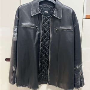 시스템옴므 램스울 데미지드 가죽자켓 오버핏 100 양가죽