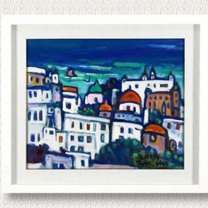 유화그림, 인기그림, 최정길작가, 바닷가(산토리니)진품 이미지