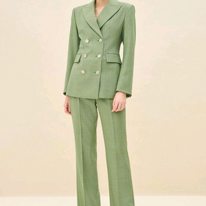 타임 여성 울 피크드 더블 자켓