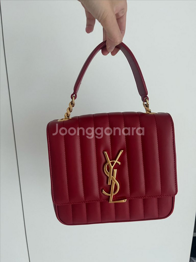 생로랑 YSL 비키백 카프스킨 레드 M 사이즈--3