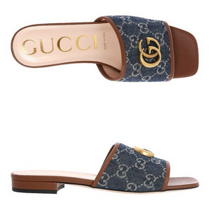 구찌 GG 데님 뮬 슬리퍼 ((245))