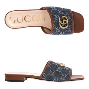 구찌 GG 데님 뮬 슬리퍼 ((245))