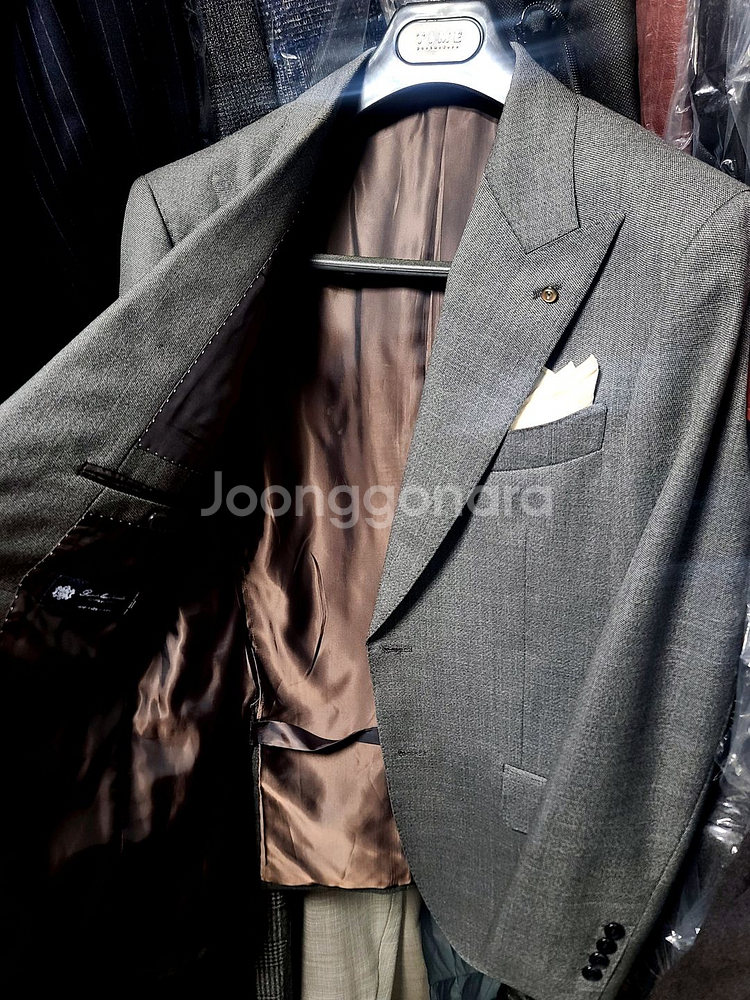 반하트 디 알바자 / 이태리 사르토리얼 미드 그레이 와이드 피크드라펠 수트 / 105, 32--2