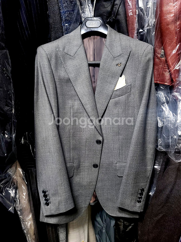 반하트 디 알바자 / 이태리 사르토리얼 미드 그레이 와이드 피크드라펠 수트 / 105, 32--5