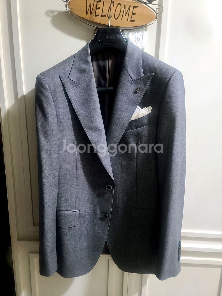 반하트 디 알바자 / 이태리 사르토리얼 미드 그레이 와이드 피크드라펠 수트 / 105, 32--6