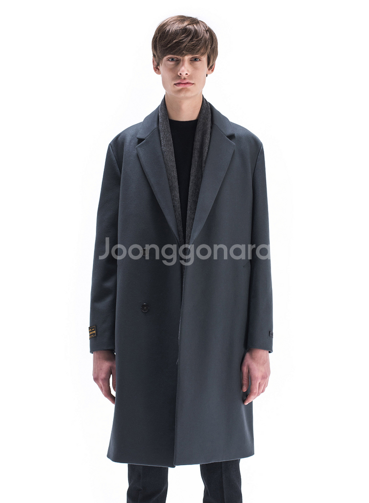 지오지아 And Z / 앤드지 세미오버핏 이태리 MTR 울캐시미어 멜란지 네이비 반더블 코트 / 100--7