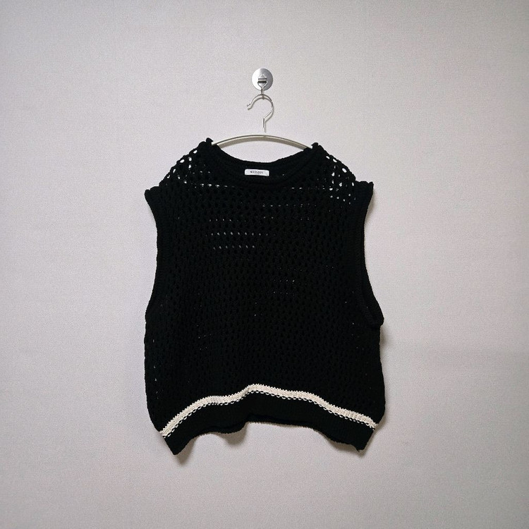문선 블랙 크로셰 니트 베스트 / 여성 조끼 / 남성 조끼 이미지